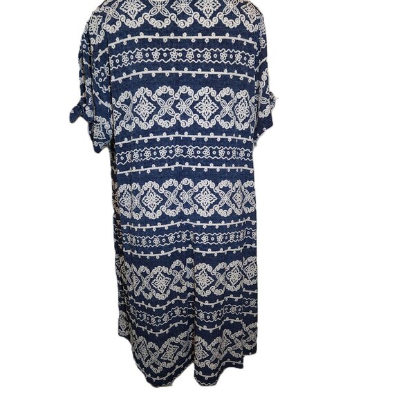 Perceptions Woman dress 2X Navy blue w/ white puff print Tie sleeves Mid-length - Picture 13 of 15